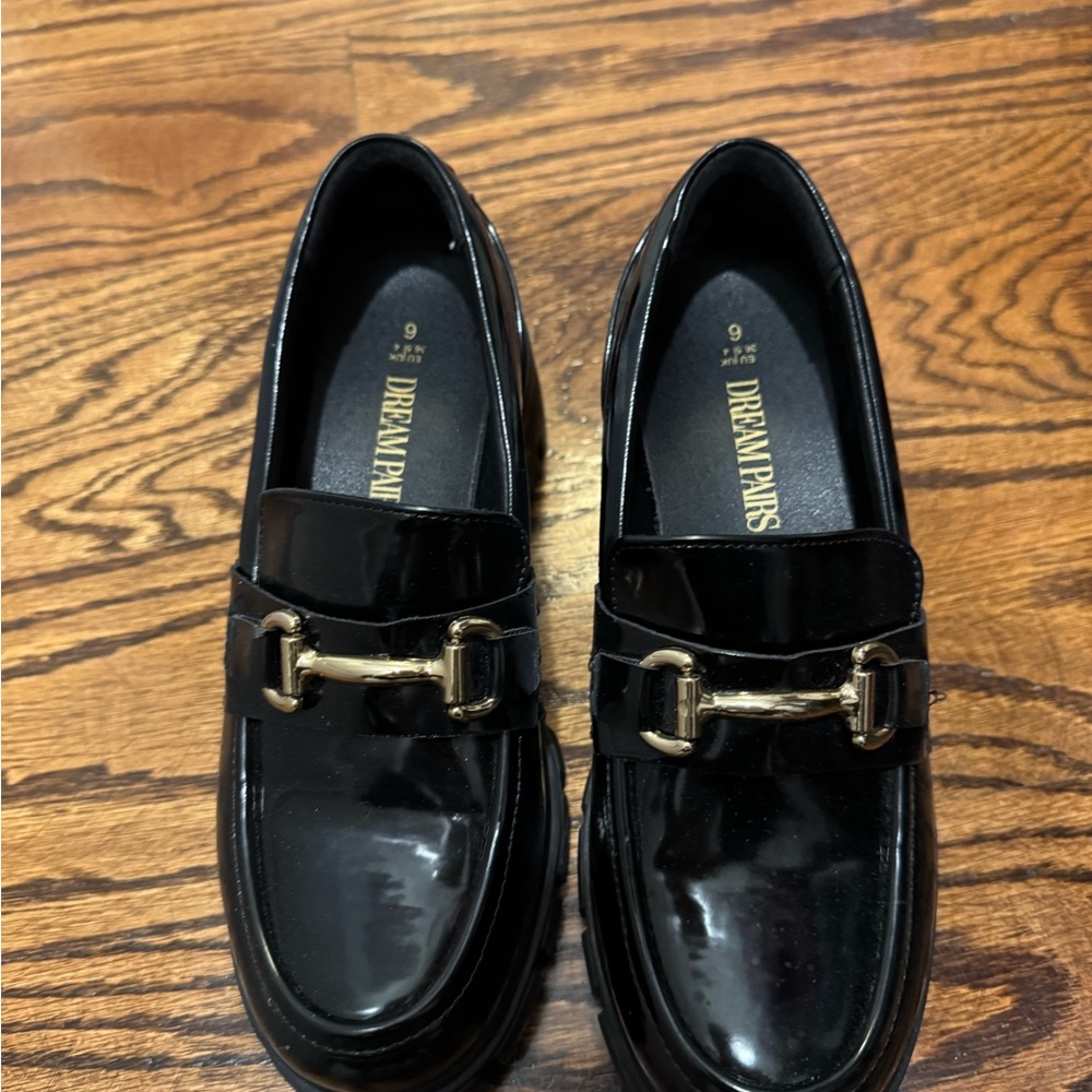 Dream Pairs Black Loafers with Gold Accent